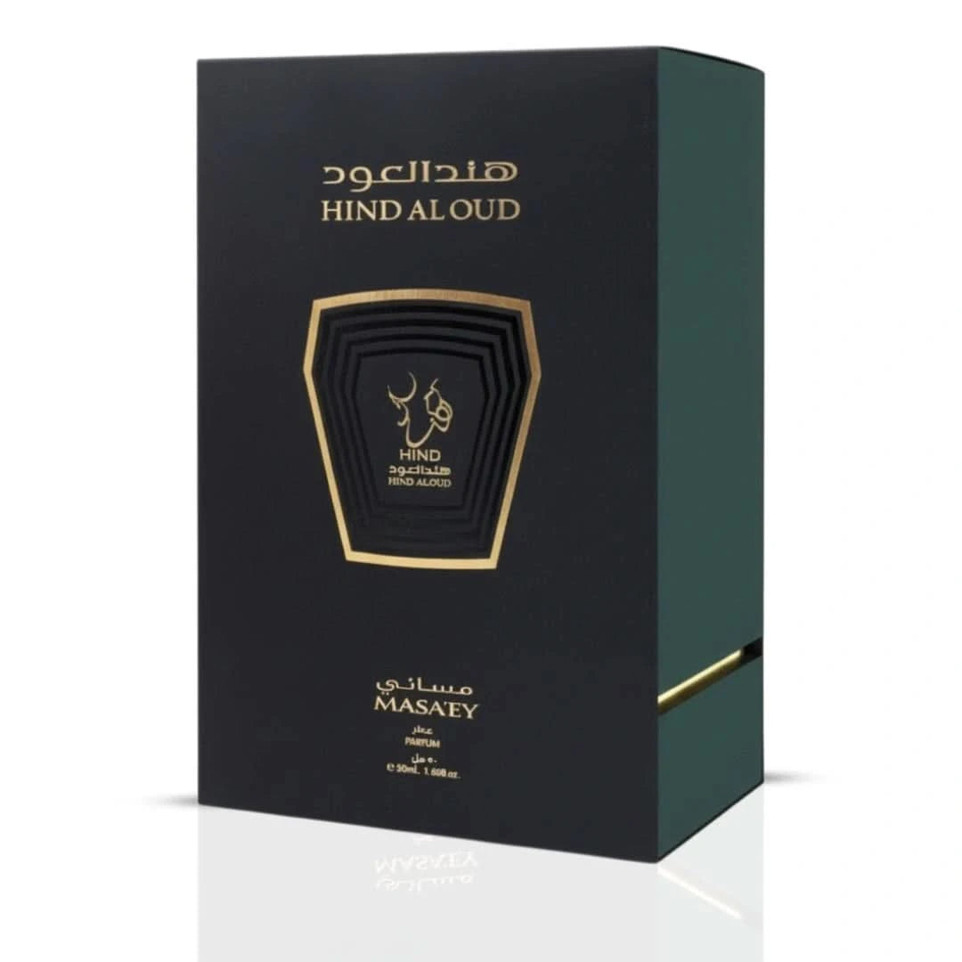 Hind Al Oud Masa'ey Parfum Eau de Parfum spray 50ml with elegant bottle, showcasing luxurious fragrance design.