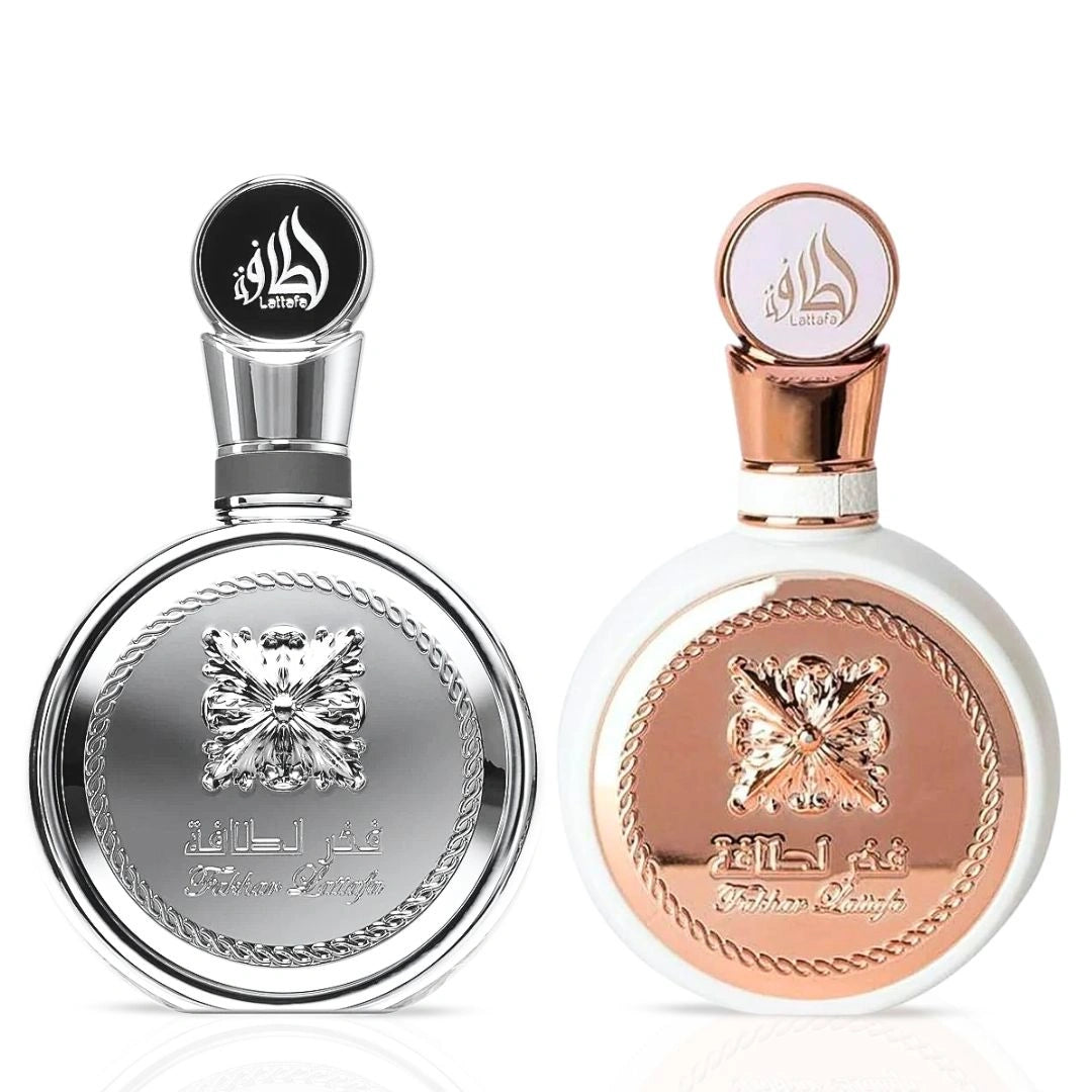 Fakhar Platin & Fakhar For Women Eau de Parfum Sprays 100ml (3.4 oz) by Lattafa (Bundle) - Intense Oud