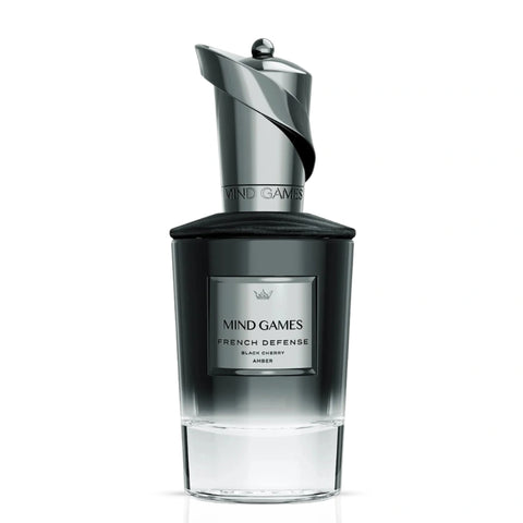 French Defense Extrait de Parfum by Mind Games, 100ml EDP bottle with elegant packaging and dark fragrance liquid.