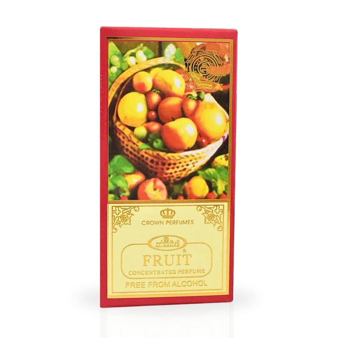 Al Rehab Fruit Perfume Oil CPO 6ml bottle with colorful label, showcasing a concentrated perfume oil for personal fragrance.