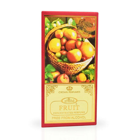 Al Rehab Fruit Perfume Oil CPO 6ml bottle with colorful label, showcasing a concentrated perfume oil for personal fragrance.