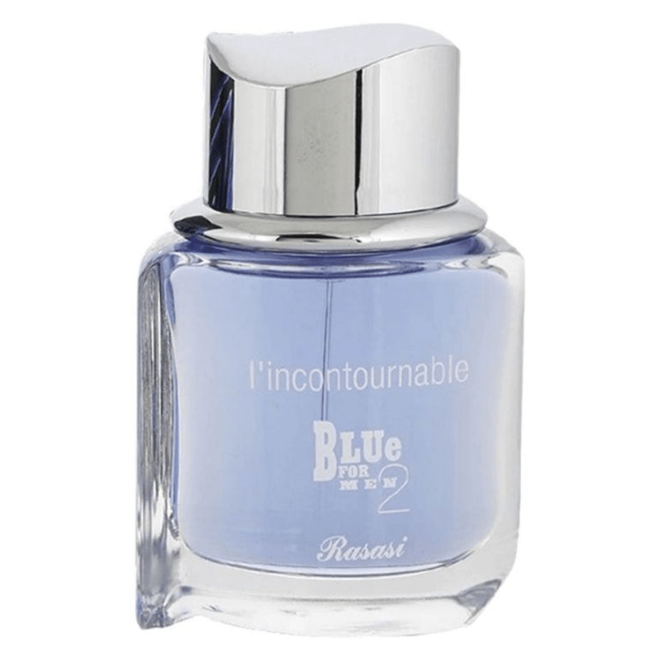 Blue for Men 2 L'Incontournable Eau De Parfum by Rasasi in 75ML bottle, featuring sleek blue packaging and elegant design