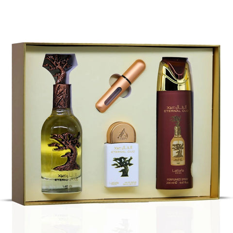 Lattafa Pride Eternal Oud 3-Piece Eau de Parfum Gift Set | Lush Fruit, Powdery Florals & Opulent Smoke (Gift Set) - Intense Oud