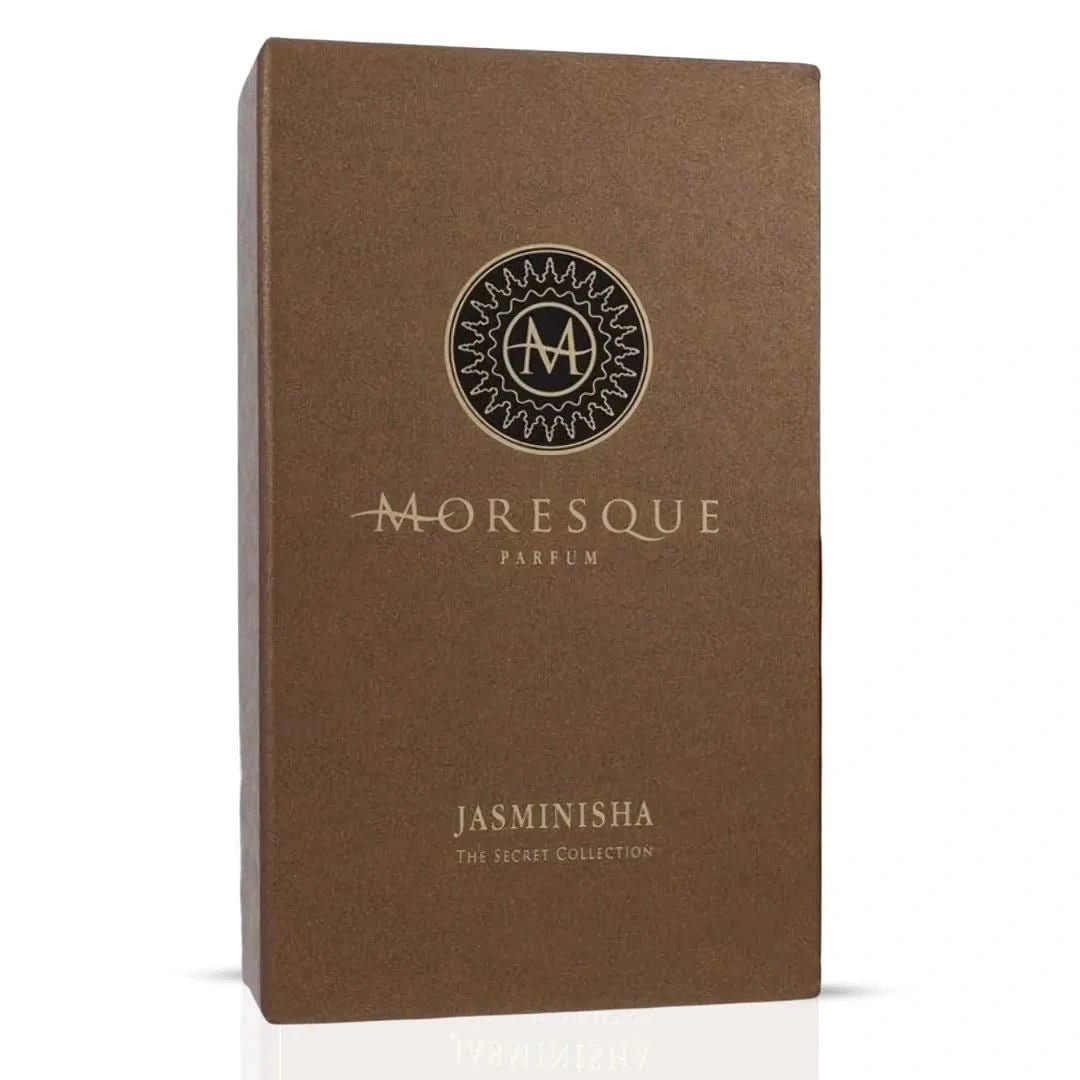 Moresque Jasminisha Eau de Parfum spray 75ml bottle with elegant packaging and floral design, showcasing the fragrance's luxurious appeal.
