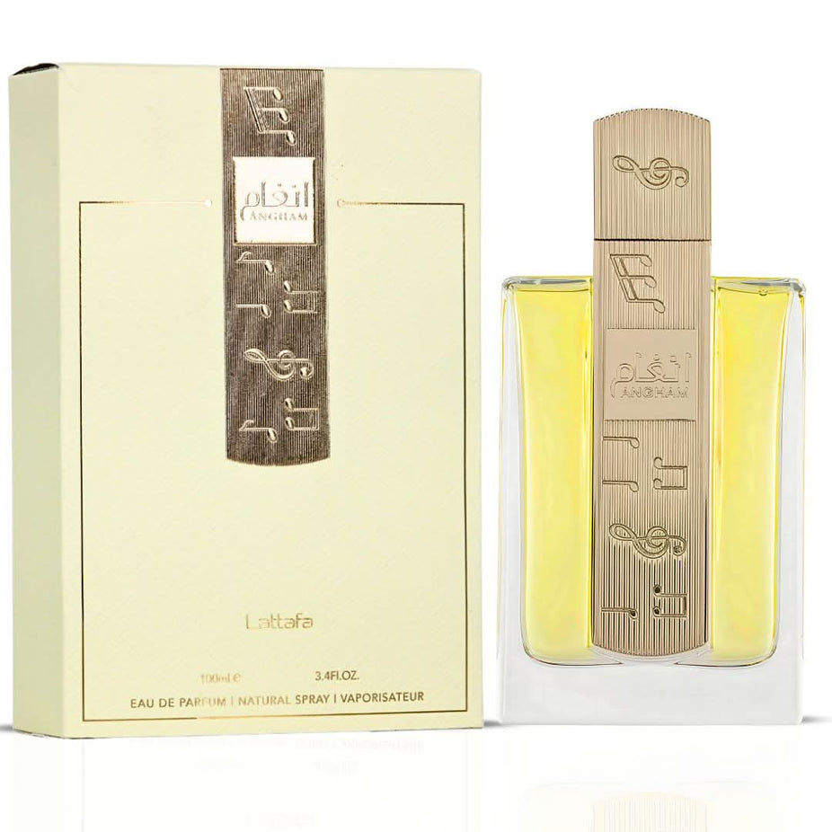 Lattafa Atheeri and Angham Eau de Parfum sprays bundle, 100ml each, featuring elegant bottles of floral and musky fragrances.