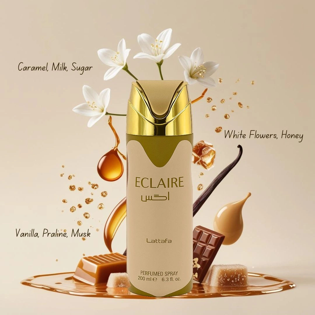 Eclaire Deodorant Spray 200ML (6.7 OZ) by Lattafa | A Gourmand Fantasy of Caramel & Praline—Softened by Blooms & Musk. - Intense Oud