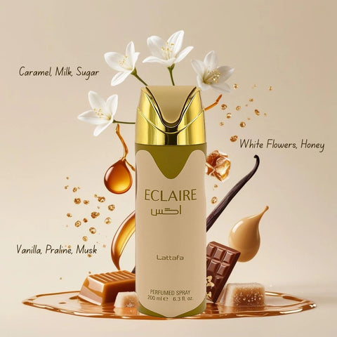 Eclaire Deodorant Spray 200ML (6.7 OZ) by Lattafa | A Gourmand Fantasy of Caramel & Praline—Softened by Blooms & Musk. - Intense Oud