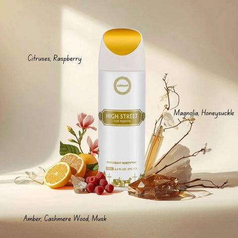 Armaf High Street Deodorant Spray 200ml with sleek bottle design, providing long-lasting freshness and odor protection.