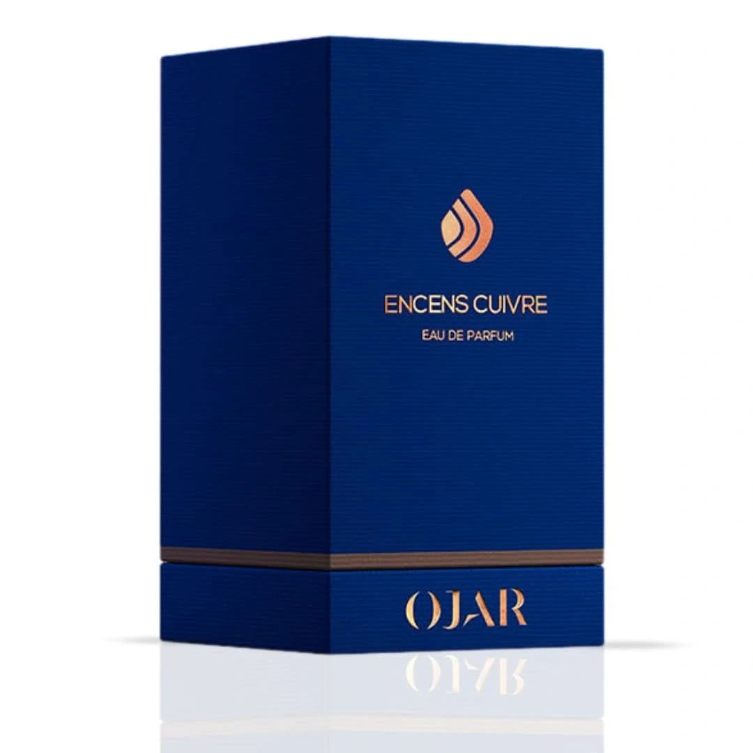 Ojar Encens Cuivre Eau De Parfum 100ml bottle with elegant packaging, showcasing the luxurious fragrance branding and design.
