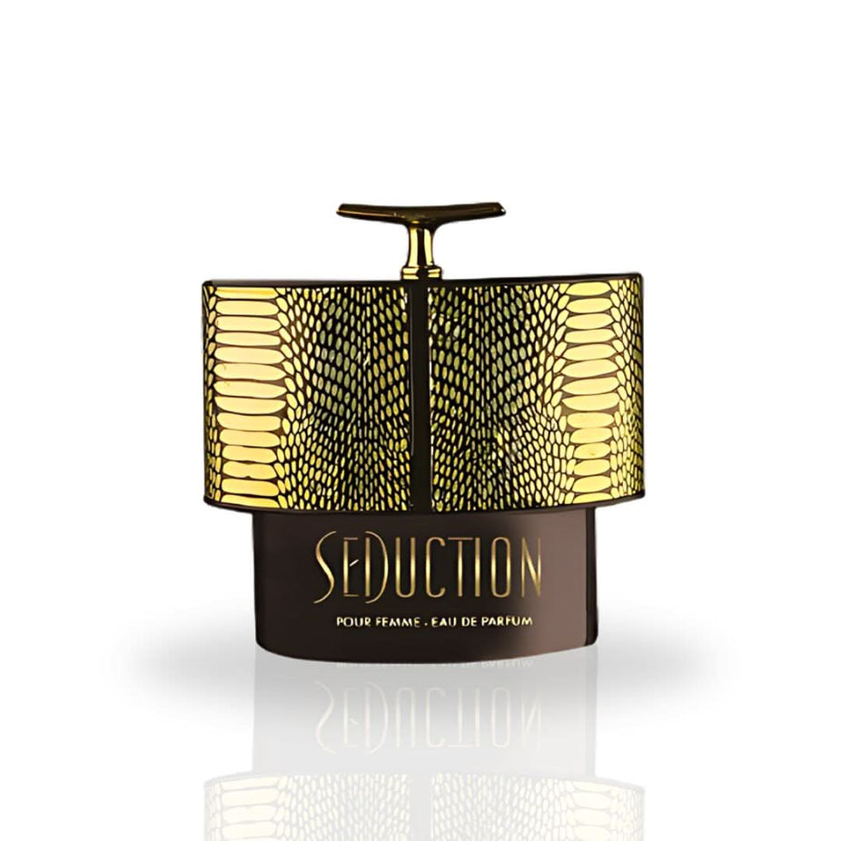 Armaf Seduction Pour Femme EDP spray 100ml bottle with floral design, showcasing luxurious, long-lasting fragrance.