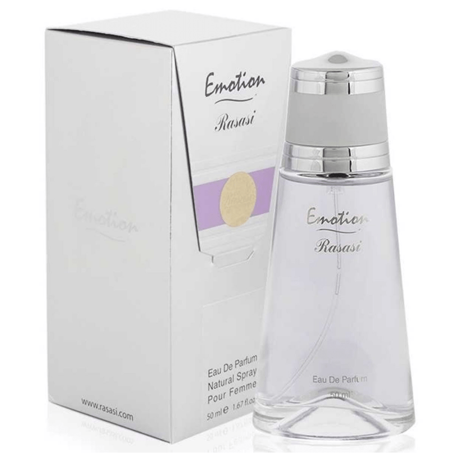 Rasasi Emotion EDP couple set with 100ml bottles for men and women, featuring elegant perfume bottles in a bundle.