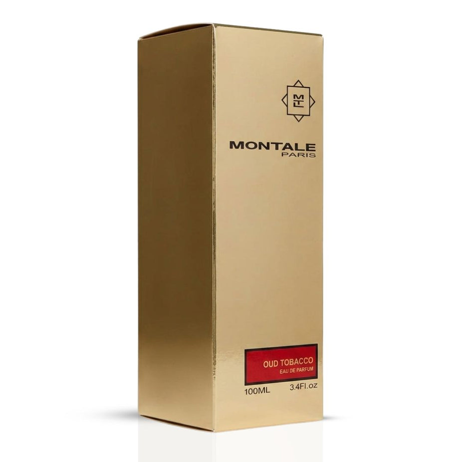 Montale Oud Tobacco Eau de Parfum spray bottle, 100ml, with luxurious packaging and dark amber liquid inside.
