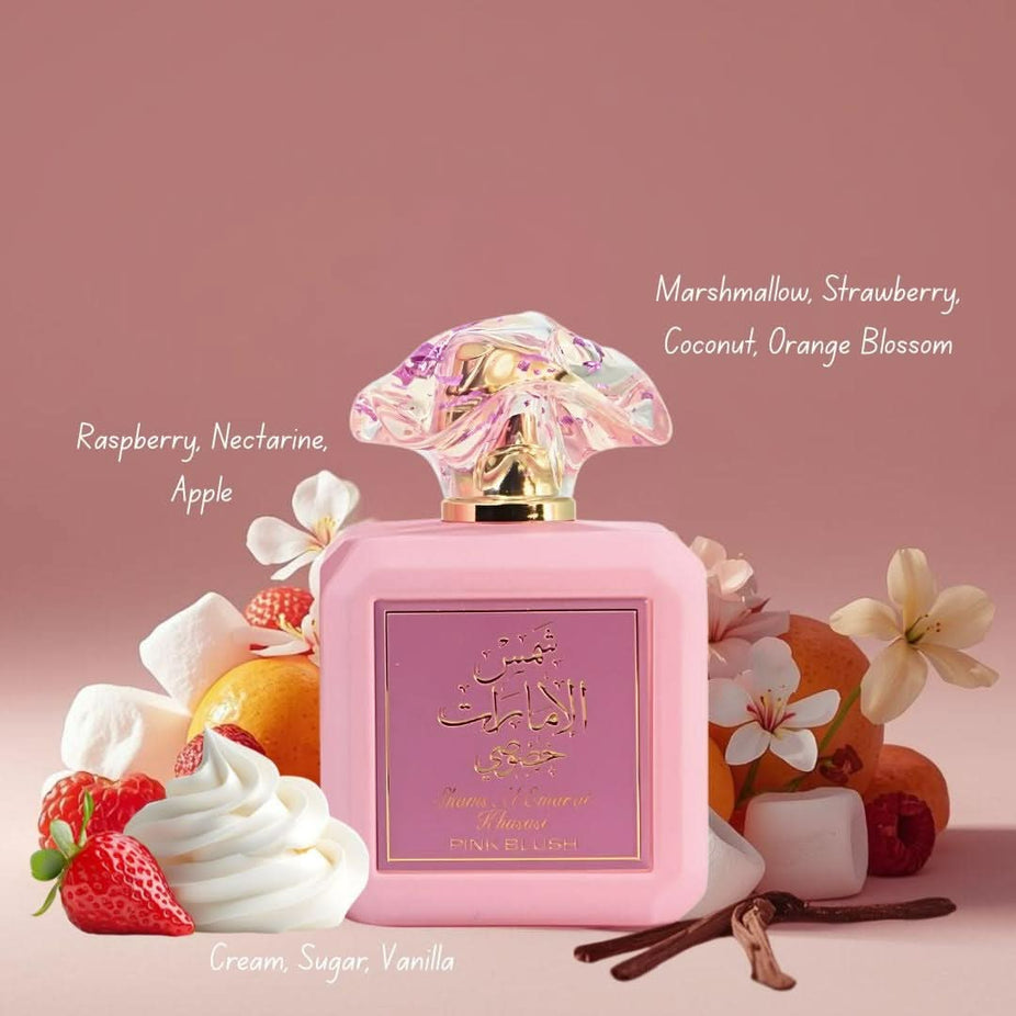 Bundle of five Intense Oud perfumes including Pink Blush, Ahubbak Love, Elite Floral, Candellicious, and Hawas Pink Eau de Parfum sprays.