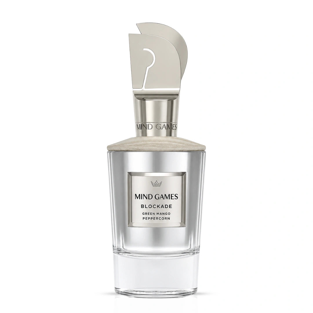 Mind Games Blockade Extrait de Parfum 100ml EDP bottle with sleek black packaging and minimalist design.