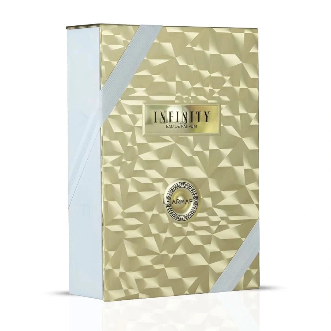 Infinity Gold Eau de Parfum spray by Armaf, 105ml bottle with elegant gold accents and a sleek, stylish design.