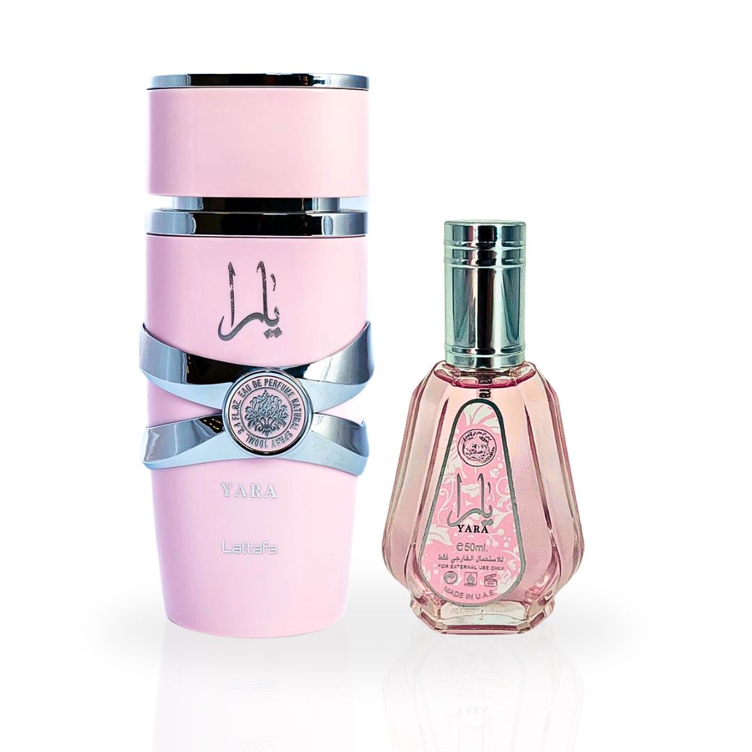 Yara EDP Spray 100ML (3.4 OZ) by Lattafa & Mini Yara EDP Spray 50ML (1.7 OZ) by Ard Al Zaafaran. (ETHEREAL BUNDLE) - Intense Oud