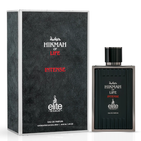 Elite Risala Hikmah Of Life, Love & Intense Eau de Parfum bundle with three 100ml spray bottles, elegant packaging.