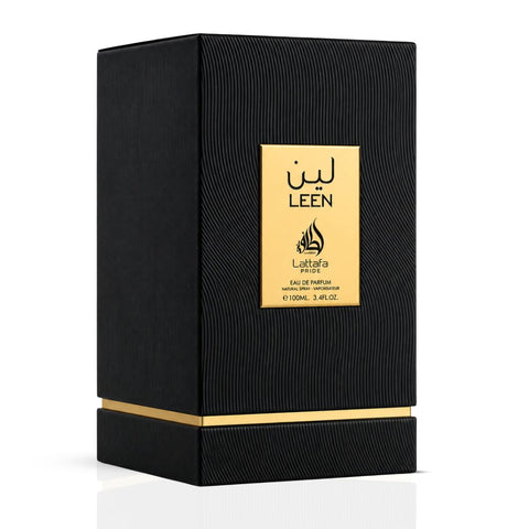 Lattafa Pride Leen EDP Eau De Parfum 100ml bottle with elegant packaging and fragrance details.