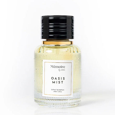 AZHA Oasis Mist Extrait de Parfum Spray 100ml bottle from Memoire Collection, elegant glass bottle with a sleek design.