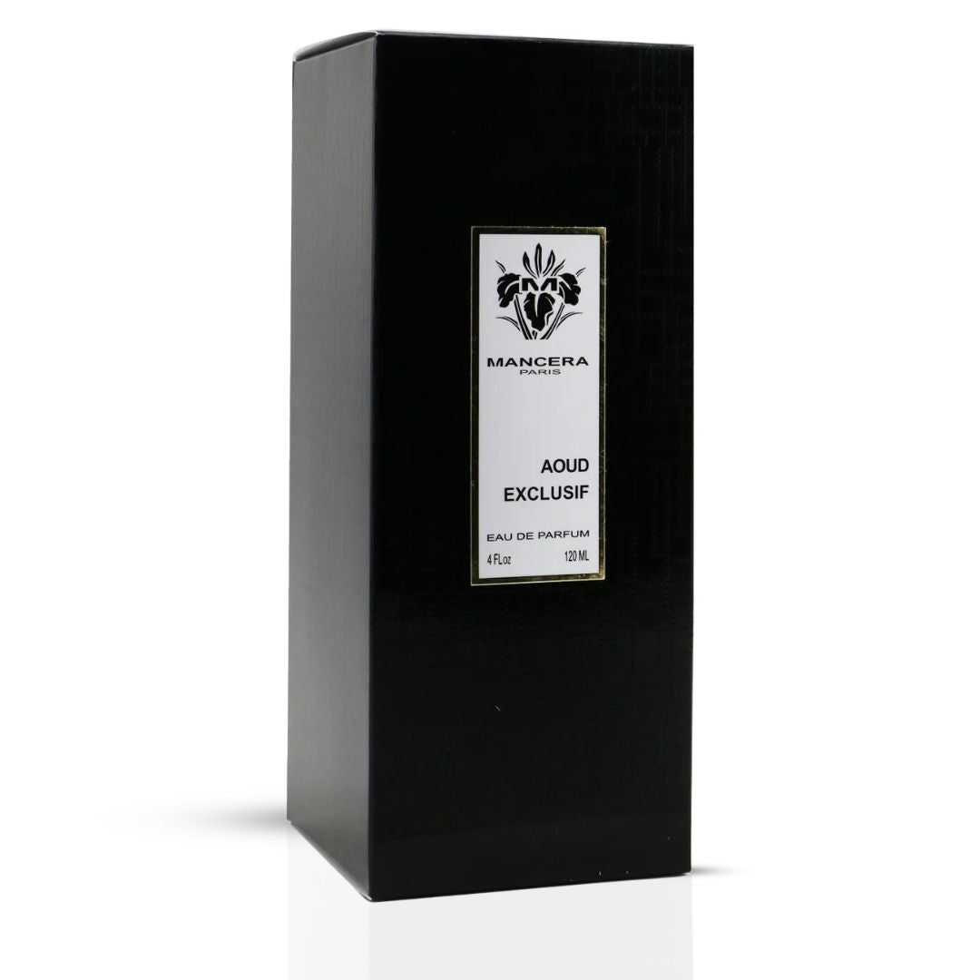 Mancera Aoud Exclusif Eau de Parfum spray bottle, 120ml, with elegant packaging and sleek design.