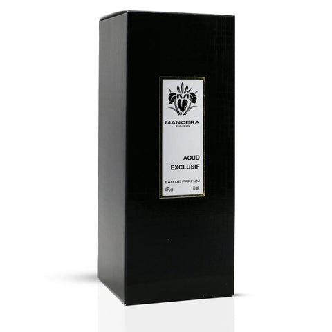 Mancera Aoud Exclusif Eau de Parfum spray bottle, 120ml, with elegant packaging and sleek design.