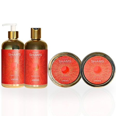 4PCS SHAMS AMBRE EDITION - Bath & Body Gift Set Magnetic Box By Hamidi | Ultra Moisturizing, Skin-Nourishing, Naturally Derived Ingredients. (PACK OF 4) - Intense Oud