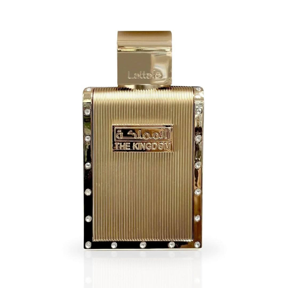 Lattafa The Kingdom for Men Eau De Parfum spray 100ml bottle, sleek design, masculine fragrance for men.