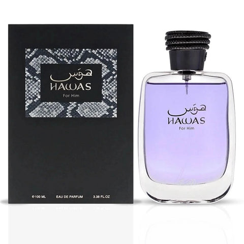 Bundle of Intense Oud Hawas for Him by Rasasi and Angham by Lattafa Eau de Parfum sprays, 100ml bottles, with elegant packaging.