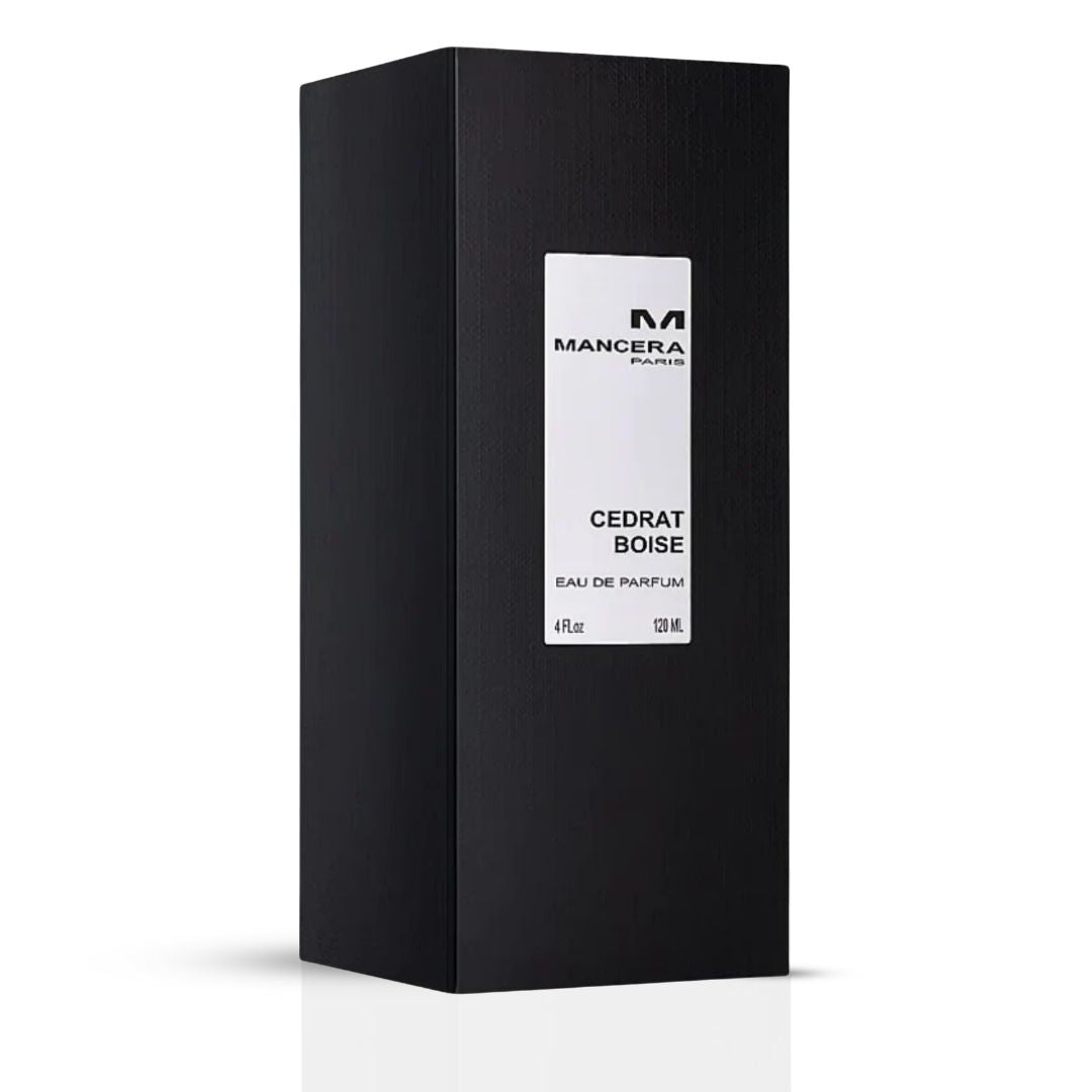 Mancera Cedrat Boise Eau de Parfum spray bottle, 120ml, with sleek design and elegant label visible.