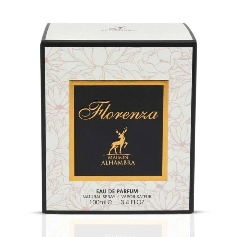 Florence Eau de Parfum spray by Maison Alhambra, 100ml bottle, elegant packaging, showcasing the luxurious fragrance.