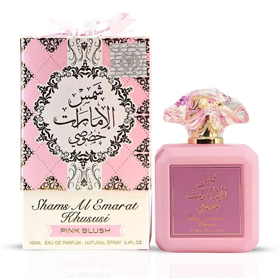 Bundle of three 100ml Eau de Parfum sprays including Pink Blush by Ard Al Zaafaran, Habik by Lattafa, and Candelicious by Risala.