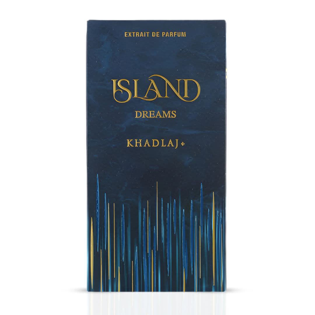 Khadlaj Island Dreams Eau de Parfum Spray 100ml bottle with elegant packaging on a neutral background.