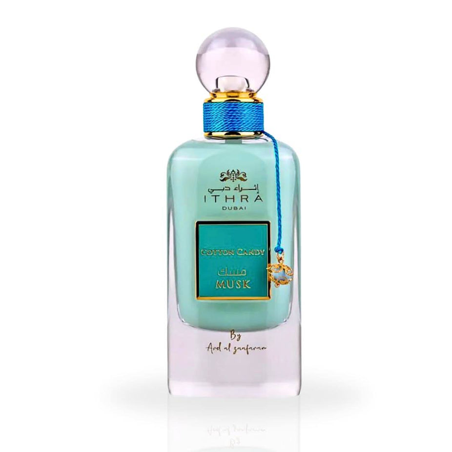 Cotton Candy Eau de Parfum spray by Ard Al Zaafaran, 100ml bottle with a decorative perfume cap on a neutral background.