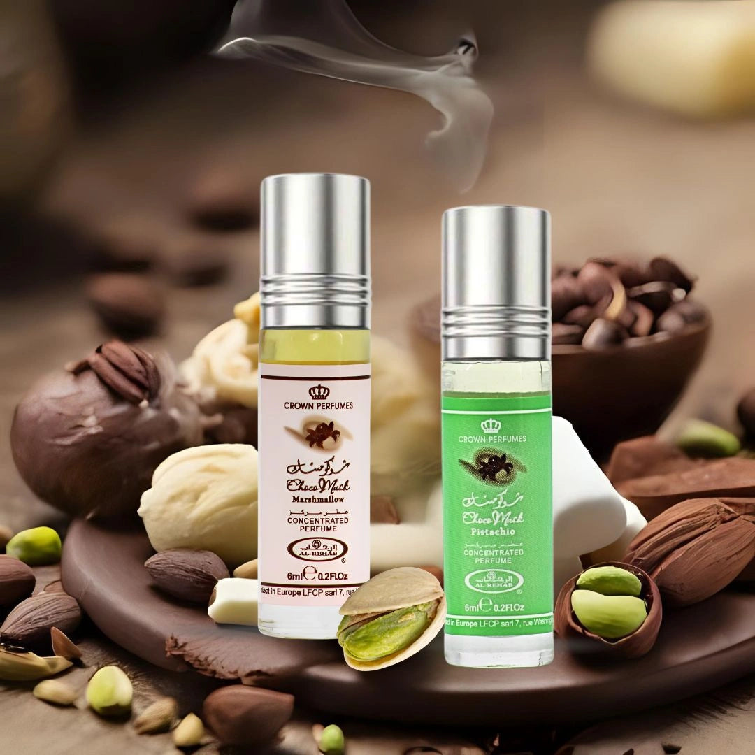 Choco Musk Marshmallow & Choco Musk Pistachio Perfume Oil CPO 6ml (0.2 oz) by Al Rehab | Double the Craving, Endless the Delight (Bundle) - Intense Oud