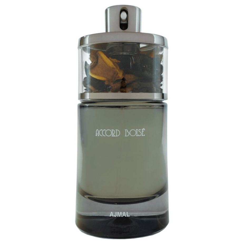 Accord Boise for Men EDP by Ajmal 75ml bottle, showcasing the elegant glass perfume bottle with a sleek design.