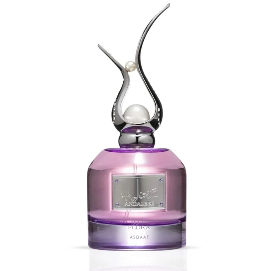 Andaleeb Flora Eau de Parfum Spray by Asdaaf, 100ml bottle with floral fragrance and elegant packaging.