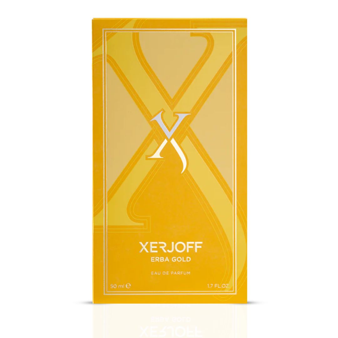 Xerjoff Erba Gold Eau de Parfum spray bottle, 100ml, with elegant gold packaging and sleek design.