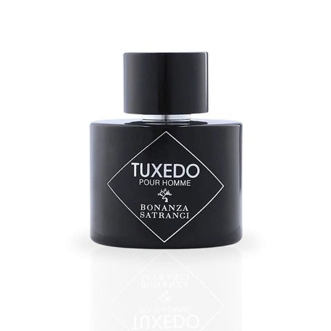 Bonanza Satrangi Tuxedo EDP spray 100ML bottle, showcasing luxurious fruity and leathery fragrance design.