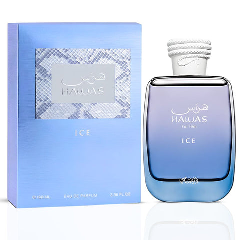 Hawas Ice for Men by Rasasi & Shams Al Emarat Khususi Iced Petal by Ard Al Zaafaran Eau de Parfum Sprays 100ml (3.4 oz) (Bundle)