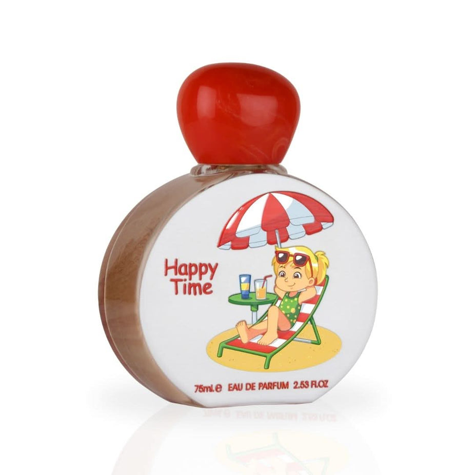 Lattafa Pride Happy Time for Kids Eau de Parfum spray bottle, 75ml, with colorful packaging and playful design.