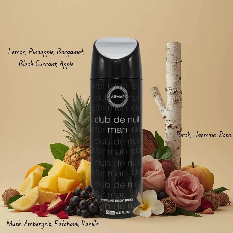 Armaf Club De Nuit Intense Man deodorant spray 200ml, featuring sleek blue packaging and a spray nozzle for fresh scent.