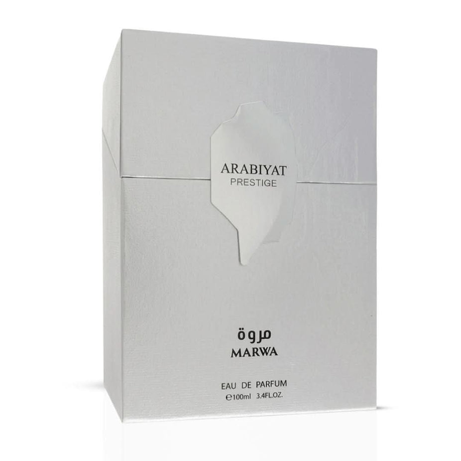 Arabiyat Marwa Eau de Parfum spray 100ml bottle, elegant fragrance with a sleek design, showcasing the Arabiyat Prestige brand.