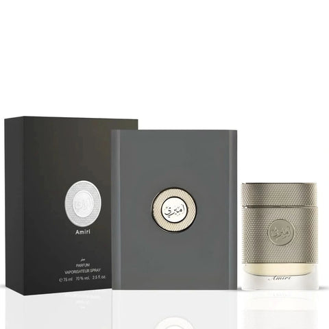 Arabian Oud Amiri Eau de Parfum Spray 75ml with elegant bottle, showcasing the luxurious fragrance and sleek design.