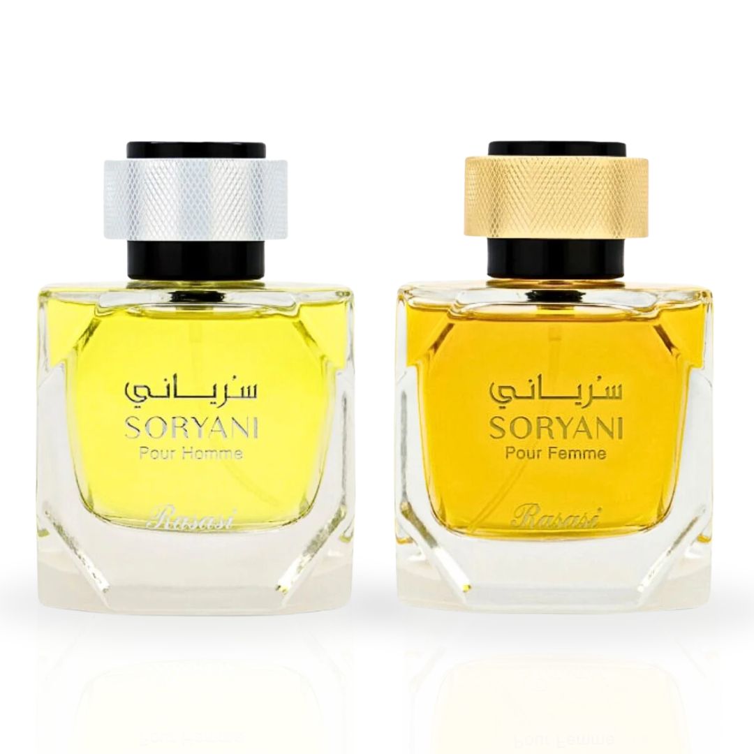 Soryani Pour Homme & Soryani Pour Femme - EDP Sprays 100ML (3.4 OZ) by Rasasi | Long Lasting, Refreshing, Citrusy, Floral, Luxurious Scents. (AMAZING BUNDLE) - Intense Oud