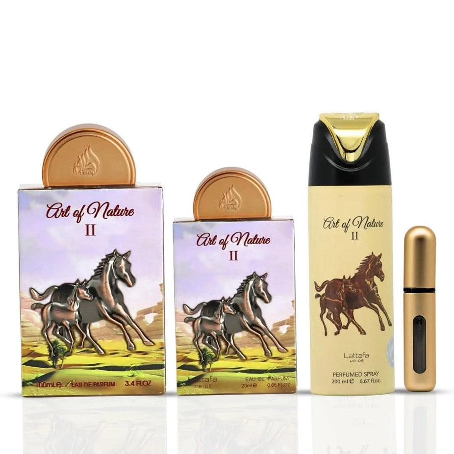 Lattafa Art of Nature II Pisa and Vintage Radio Gift Sets bundle, featuring elegant packaging and vintage-inspired designs.