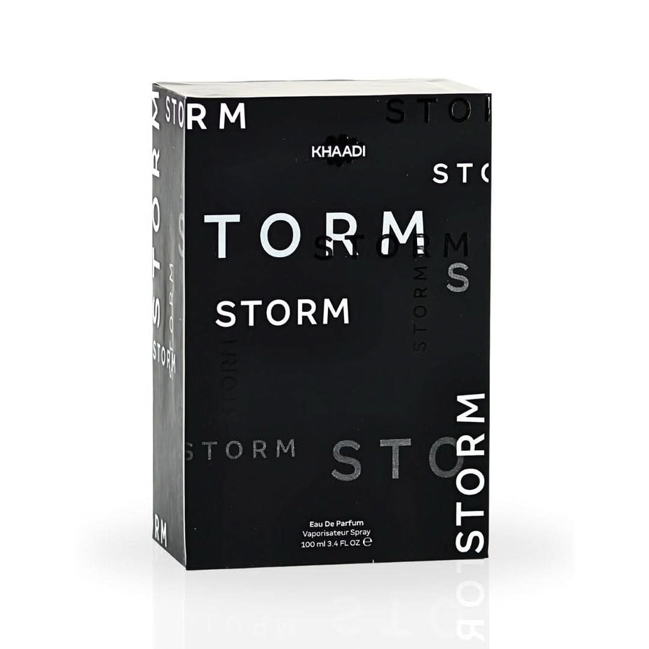 Khaadi Storm Eau de Parfum Spray 100ml bottle with elegant packaging, showcasing the luxurious fragrance design.