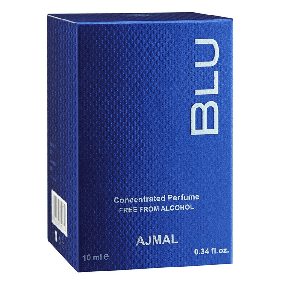Ajmal Blu for Men Perfume Oil in 10ml bottle, concentrated CPO with sleek packaging and vibrant blue design.