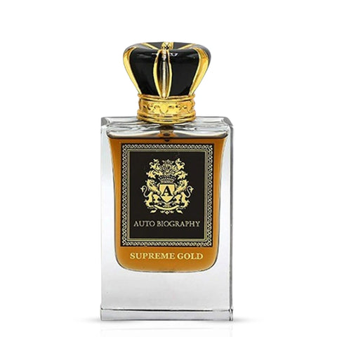 Autobiography Supreme Gold Eau de Parfum spray by Paris Corner, 65ml bottle with gold accents and elegant packaging.