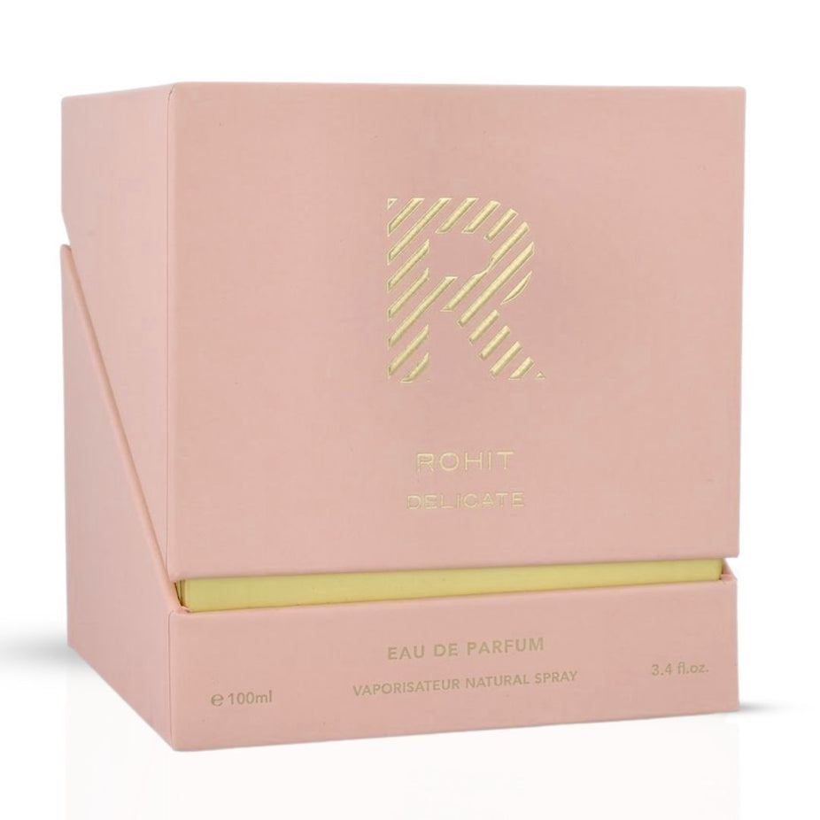 Bharara Rohit Delicate Eau de Parfum spray 100ml bottle, elegant packaging for the feminine fragrance.