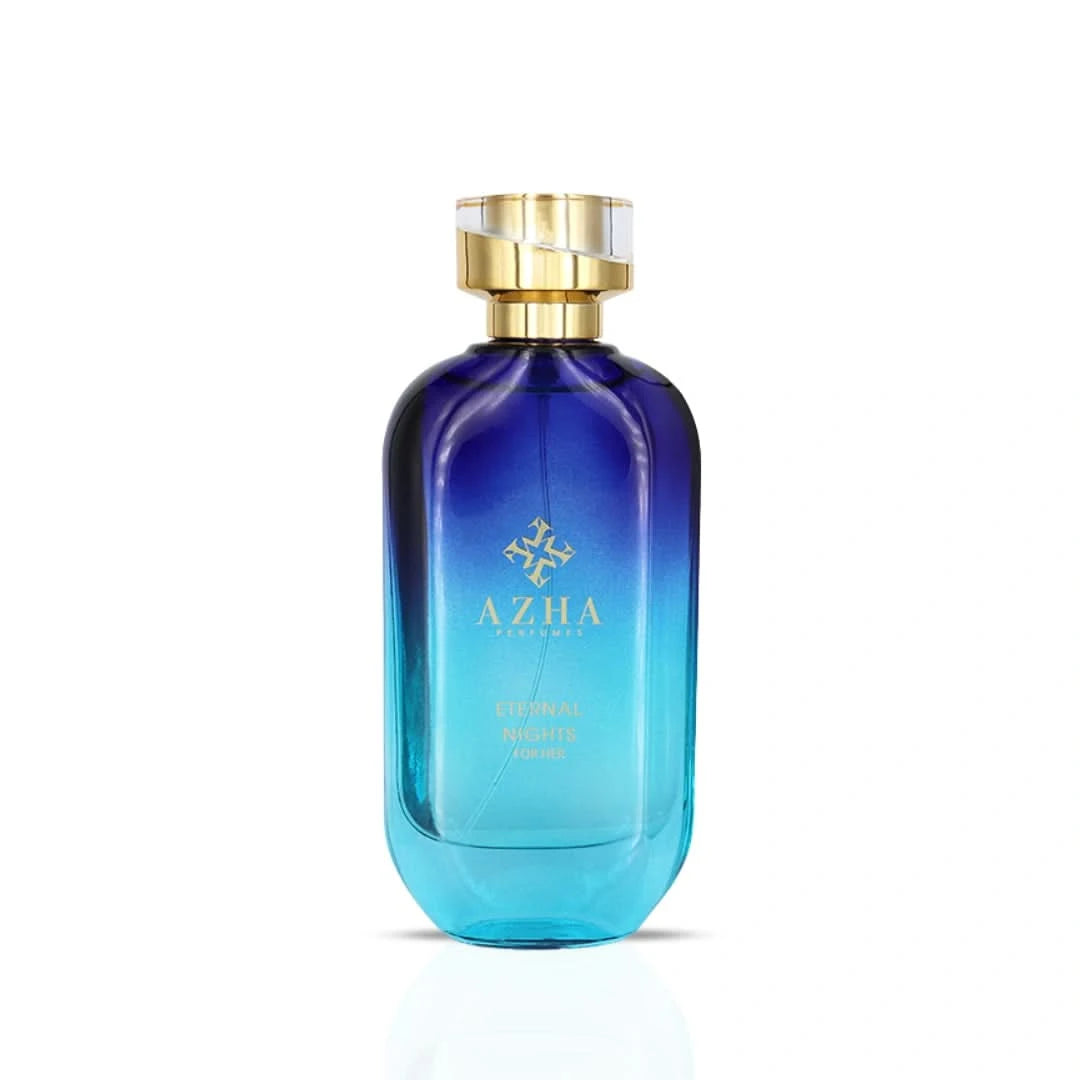 Azha Eternal Nights for Her Eau de Parfum spray 100ml with velvet pouch, featuring elegant bottle design and floral scent notes.